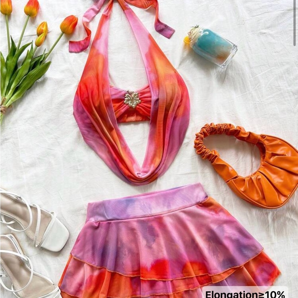 Vibrant Halter Top and Skirt Set